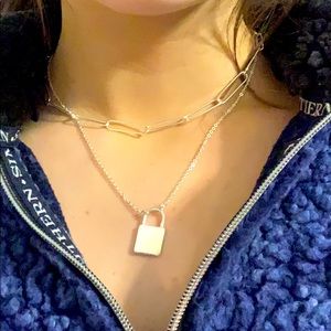 2-in-1 Silver Chain and Lock Necklace